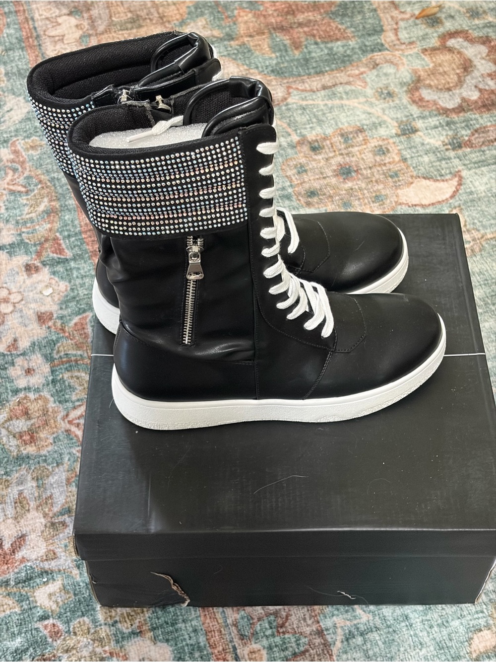 Cape Robbin Black and White Rhinestone High-Top Sneakers